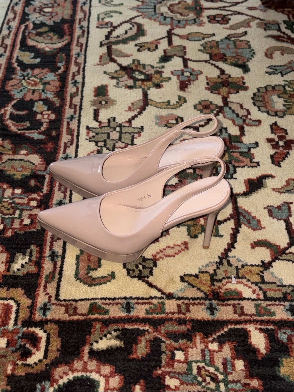 Patent Nude Slingback Platform Pumps